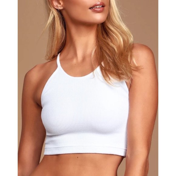 NEW FREE PEOPLE MOVEMENT HAPPINESS RUNS VINTAGE WHITE CROP TOP SZ M/L - Picture 1 of 6